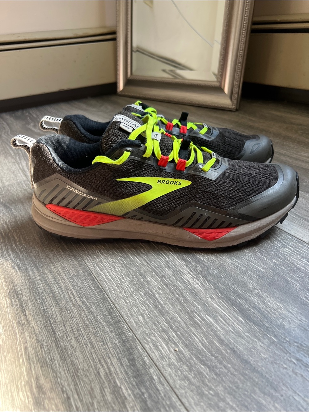 Brooks Cascadia 15 Trail Shoes in Black, Neon Yellow & Red